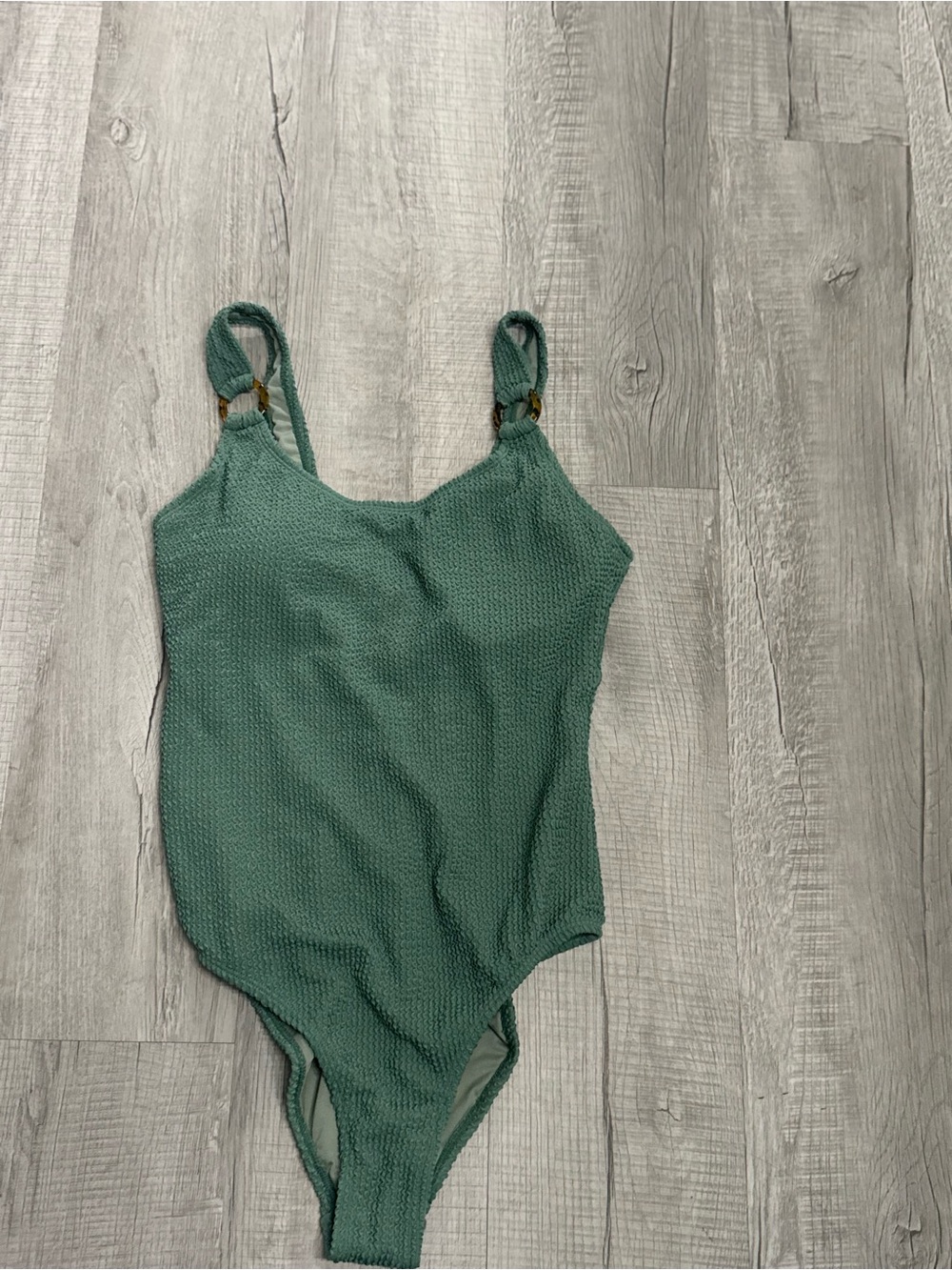 Amazon Textured One-Piece Swimsuit in Teal Green with Ring Accents